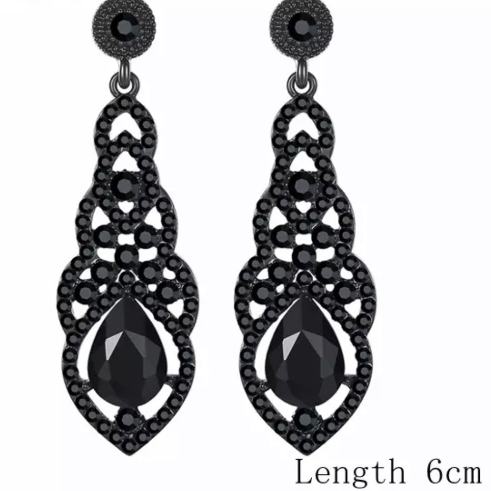 Crystal Wedding Drop Earrings Black